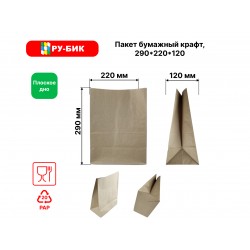 Пакет бумажный крафт 220*120*290 